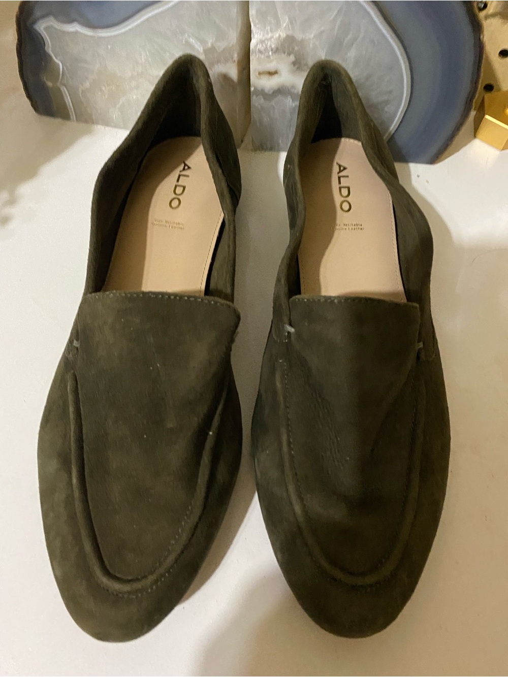 ALDO Olive Green Suede Slip-On Loafers